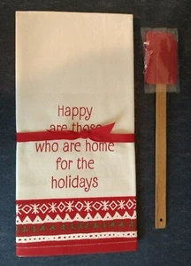 Hallmark ~ KITCHEN TOWEL & BOWL SCRAPER ~ “Home for the Holidays” ~ Cream & Red - Picture 1 of 6