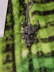 JAPANESE HORNED DEMON MASK Necklace - Picture 1 of 3