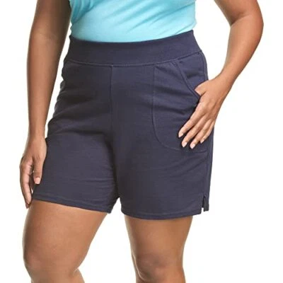 JUST MY SIZE Womens Cotton Jersey Pull-On Shorts 2X Navy  - Image 1 of 4
