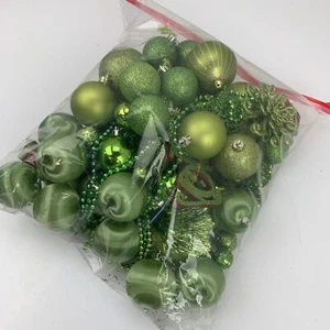 Chartreuse Green Christmas (Mix Lot of 50 Pieces) Ornaments Beads Ribbon - Picture 1 of 20