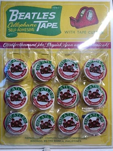 1970’s The BEATLES 12 Rolls Display of Cellophane Tape 10” X 8” Mint On Card Mip - Picture 1 of 3