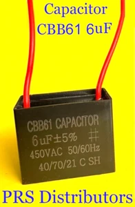 CBB61 6uF 6mF Motor Ceiling Fan Capacitor replacement 2-Wire 450VAC 50/60 HZ - Picture 1 of 5
