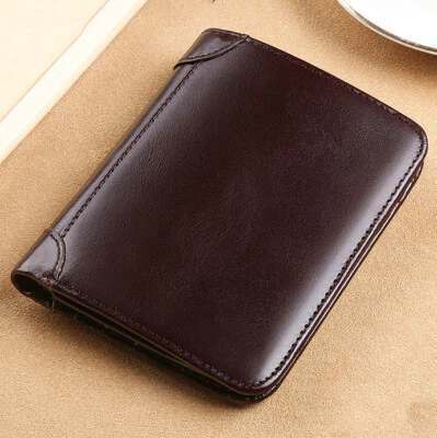 Portatarjetas billetera con solapa lateral plegable de cuero marrón vintage con bloqueo RFID para hombre EE. UU. Foto 1 de 4