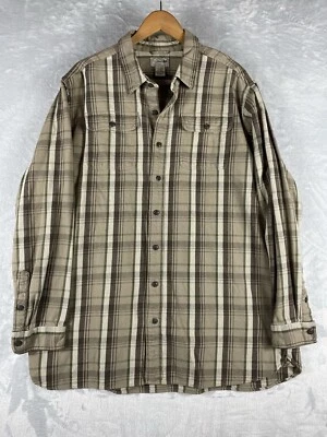 Y2K LL Bean Flannel Shirt Men's XLT Brown Green Plaid Long Sleeve Linen Blend - Image 1 of 4