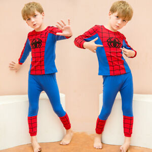 2pcs Kids Boys Birthday Gift Long Sleeve Spider-Man Pajamas Cotton Tops Pants