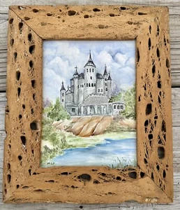 Ardis H. Martin Rectangle Ceramic Tile In Cork ? Framed,Castle,Porcelain Artist - Picture 1 of 9