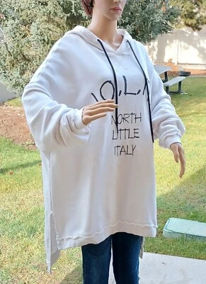 Sudadera túnica con capucha NOLITA con dobladillo alto bajo; talla M, color marfil con estampado Foto 1 de 4