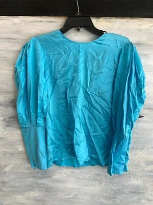 NEW! TOPSHOP Boutique 25T56LBBE Mutton Sleeve Silk Satin Blouse Top, US 8 - Blue Foto 1 de 4