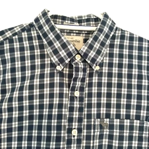 Abercrombie & Fitch Shirt Mens XXL Blue White Plaid Muscle Long Sleeve Elk Logo - Picture 1 of 11