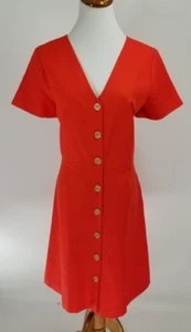Abito Ann Taylor taglia 12 misto cotone lino bottoni davanti rosso arancione NUOVO - Foto 1 di 4