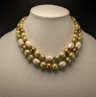 1960s Chunky Multi Strand Necklace Orange Green Silver Beads Vintage Lucite Vtg