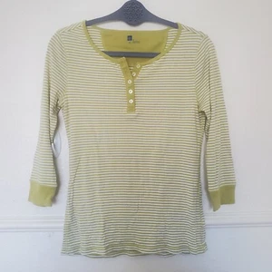 Gap Henley Long Sleeve Top Green Striped Womens Sz M Stretch Lightweight  - Picture 1 of 12