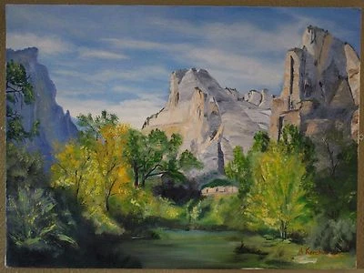 Pintura al óleo paisaje estanque de montaña lienzo artista original Foto 1 de 3