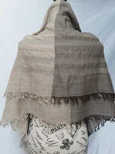 New ALTEA Two Tone Brown Glitter Stripes Scarf Shawl Wrap Italy 70" x 80" ($260) - Picture 1 of 6