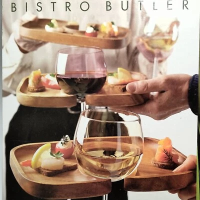 Juego de 4 bandejas para copas de vino Bistro Butler Canape Fiesta Snack Madera de acacia Foto 1 de 4