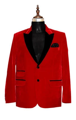 Veste De Mariage Pour Hommes En Velours Rouge Avec Revers En Velours - Photo 1/4