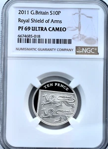 2011 Silver 10p Royal Shield Arms Ten Pence NGC Proof PF69 Great Britain - Picture 1 of 2