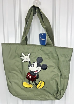 Bolso de Hombro Disney Mickey Mouse Verde Lentejuelas Rojas Vinilo Nylon Foto 1 de 4