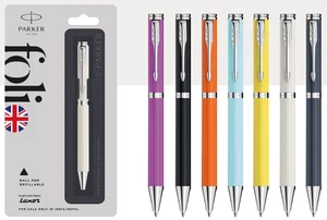 Parker Folio Standard Ball Pen Chrome Trim - Multicolor Assorted (Pack Of 3) - Picture 1 of 3