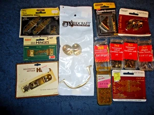 Stanley Brainerd Small Brass Woodworking Crafting Hinges Latches Nails Tacks Lot - Picture 1 of 6
