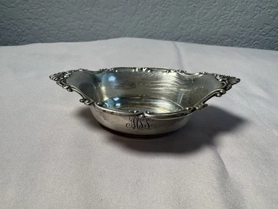 Plato Gorham Sterling Bon Bon/Nut A2433, borde ornamentado, monograma Foto 1 de 4