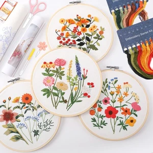 4 Sets Embroidery Kit for Beginners with Stitch Video, Flower Cross Stitch Ki... - Picture 1 of 7
