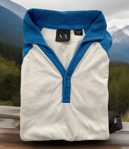 Armani Exchange A/X Womens polo Blue White Shirt Sz-M - Picture 1 of 8
