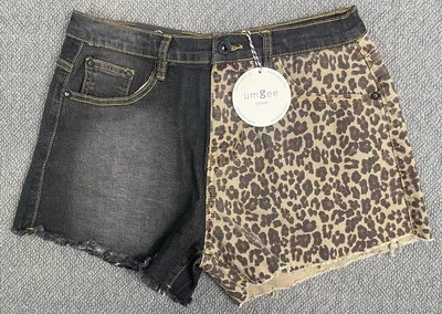 Pantalones Cortos Umgee Denim Para Mujer Estampado Leopardo Dividido y Carbón Talla 3 "ajuste 29x3" Nuevos con Etiquetas Foto 1 de 4