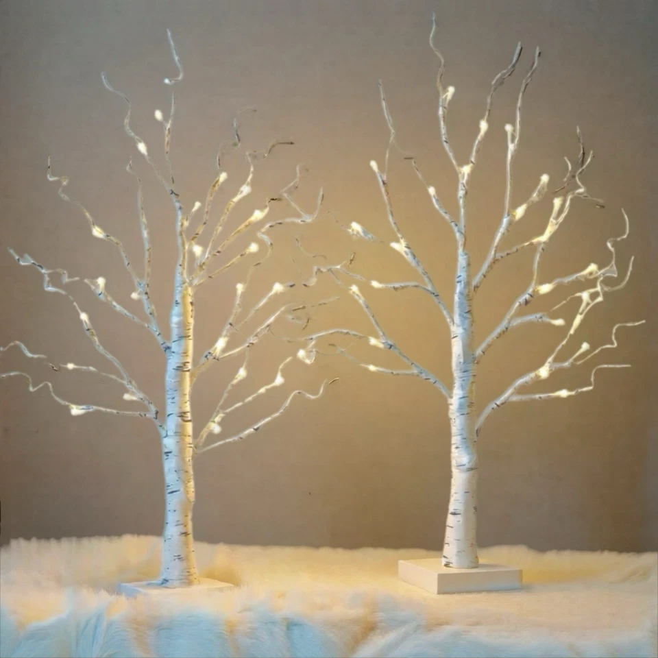 Christmas Halloween 2FT Lighted Birch Tree 6/18hr Timer 2 Pack Warm White 3AAA - Image 1 of 4