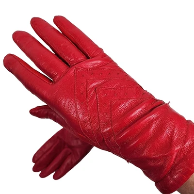 Vtg Isotoner Aris Leather Driving Gloves Womens OS Red Actual Fit 6.5 Chevron - Image 1 of 4