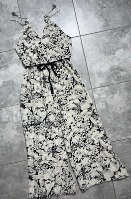 Mono Anthropologie Elevenses 100 % seda pierna ancha cinturón sin mangas floral L Foto 1 de 4