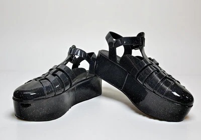 Sandalia de cuña Loewe charol detalles brillantes zapatos de salón negros talla 40 Foto 1 de 4