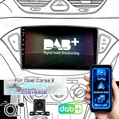DAB+ 2+64GB Android 15 Für Opel Corsa E / Adam Autoradio CarPlay GPS WIFI FM RDS - Bild 1 von 4