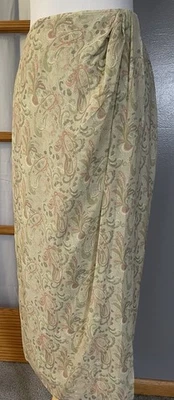 Oscar de la Renta Silk Paisley Skirt Sz 8 Faux Wrap Sage Beige Luxury Classic - Image 1 of 4