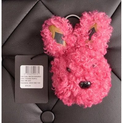 NEW $310 MCM Fuchsia Pink FAUX FUR Park Bunny RABBIT LOGO Bag CHARM KEYRING NWT - Image 1 of 4