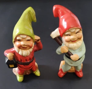 Vintage Paar Japan Keramik Wichtel Zwerge 4" große Figuren Top - Bild 1 von 8