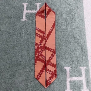 HERMES Twilly Bolduc au Carre Ribbon Scarf Silk Salmon pink Red - Picture 1 of 6