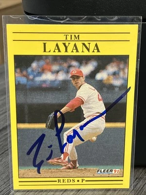 Tim Layana REDS signed 1991 FLEER Baseball Card died 1999 - Image 1 of 2