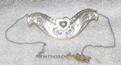 Montana Silversmiths Silver Gold Wide Chocker Pendant Pink Stone in Heart Great - Image 1 of 4