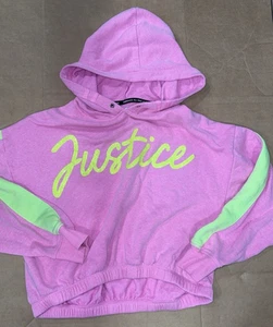 Justice PINK CROPPED HOODIE SIZE LARGE 12/14 PRE-OWNED Y2K - Picture 1 of 2