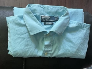 Polo Ralph Lauren Button Up Shirt Men 16.5 Aqua Blue L/S Lightweight 100% Cotton - Picture 1 of 17