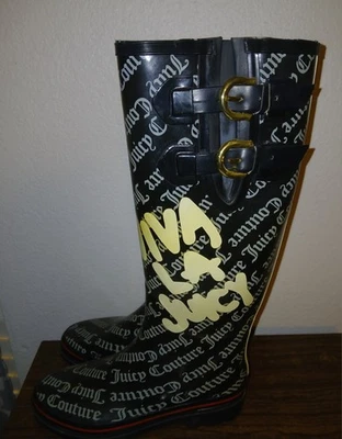 Juicy Couture Viva La Juicy Negro Blanco Crema Rojo Botas de Lluvia Mujer Talla 8 Foto 1 de 4