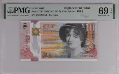 Scotland 10 Pounds  Replacement/star 2016(ND 2017) P 371*  Superb Gem UNC PMG 69 - Image 1 of 3
