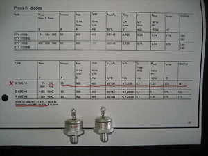 5 St. ZETEX / EUPEC E13/150 ist BYY58/150 Einpressdiode 150 Volt  Gewinde M8   - Bild 1 von 2