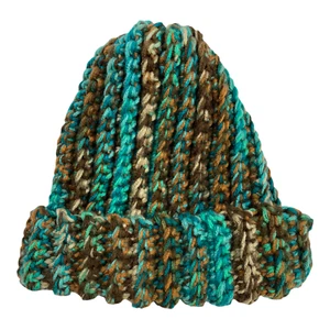 Handmade Boy Size Stretch Fit Hat Brown Green Blue Dark TriColors 8ply Crocheted - Picture 1 of 5