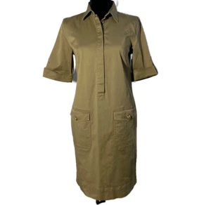 Ralph Lauren Kleid SMALL Khaki Braun Taschen Halbarm Knielang Knopf - Bild 1 von 8
