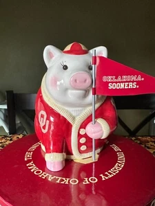 UNIVERSITY OF OKLAHOMA CERAMIC PIGGY BANK, VINTAGE  IN ORIGINAL BOX - Picture 1 of 8