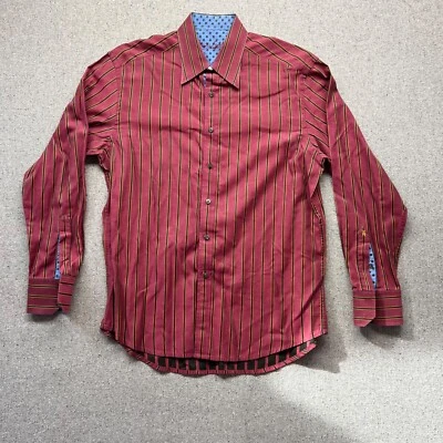 Robert Graham Long Sleeve Dress Shirt Maroon Striped Mens Size LARGE - Image 1 of 4