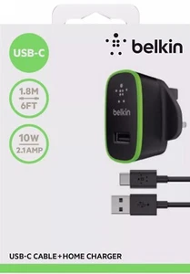 Cargador doméstico USB Belkin tipo C + cable de sincronización para Galaxy S8 S8+ Google LG Lumia - Imagen 1 de 2