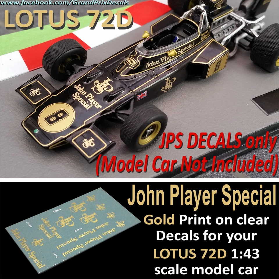 Collezione F1 LOTUS 72D John Player Special 1972 acquascivolo DECALCOMANIE 1:43 - Immagine 1 di 4